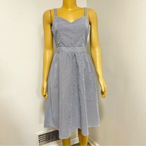MELLO‎ DAY Elegant Blue White Striped Sleeveless Sun Dress Size Small